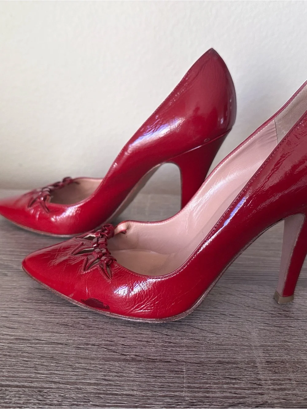 Vintage Sigerson Morrison Size 6.5 Red Patent Leather Pointed Toe Stiletto Heels